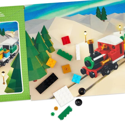 Vista 7 de Hallmark Tarjeta de Navidad Lego para niños (kit de construcción de tren de juguete)