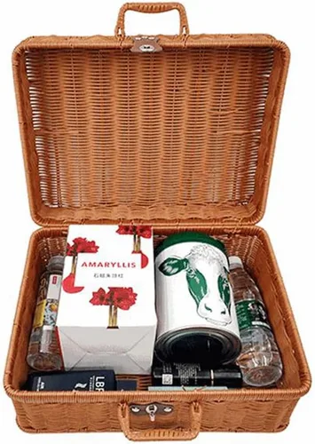 Vista 3 de Maleta de ratán cesta de almacenamiento tejida a mano de mimbre vintage maleta organizador de maquillaje bolsa de ratán cesta de picnic para viajes