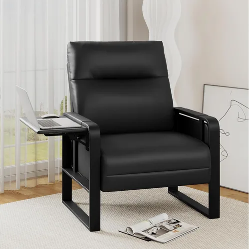 Vista 3 de Silla tapizada para sala de estar, sillón de acento de mediados de siglo, de piel sintética y metal, sofá individual cómodo para recepción, club