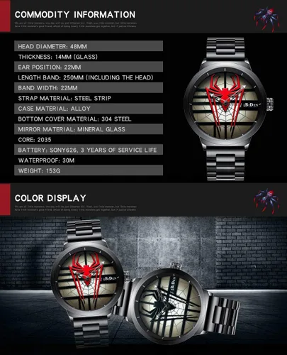 Vista 5 de Gosasa Reloj de pulsera de hombre araña de lujo de acero inoxidable para hombre
