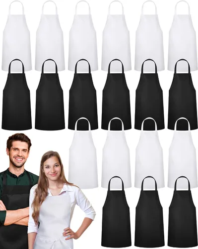 Vista 9 de Paquete de 24 delantales con peto, delantales unisex, sin bolsillo, lavables a máquina, delantales lisos para mujeres, hombres, cocineros, cocina