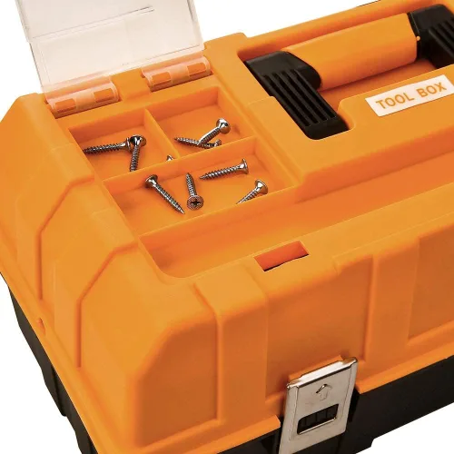 Vista 2 de Caja de almacenamiento de plástico de tres capas de 17 pulgadas, caja de herramientas, organizador de caja de costura, organizador multiusos