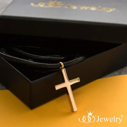Vista 7 de 555Jewelry - Collar con dije de cruz de acero inoxidable ajustable con cordón negro