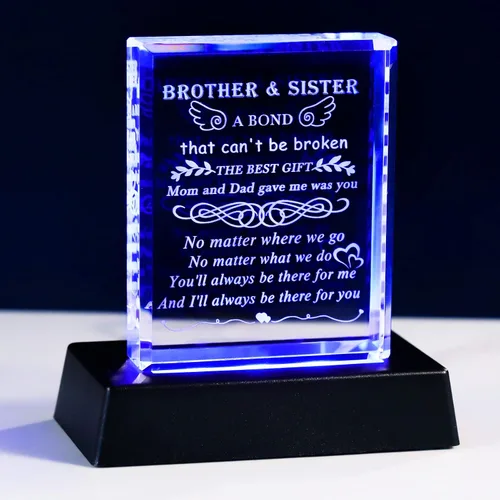 Vista 9 de YWHL Regalos para hermano de hermano hermana, el mejor regalo de cumpleaños para hermano adulto de hermana, recuerdo de cristal grabado con láser