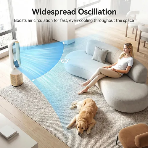 Vista 6 de Ventilador sin aspas de 38 pulgadas para dormitorio, ventilador de torre silencioso con control remoto y pantalla táctil LED grande, 24 velocidades