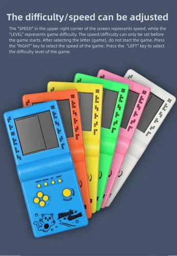 Vista 5 de Retro Classic Block Game Console Múltiples Juegos Ajustable Nivel/Velocidad Portátil Portátil Portátil Juego Ladrillo/Carreras/Tanque Batalla Puzzle