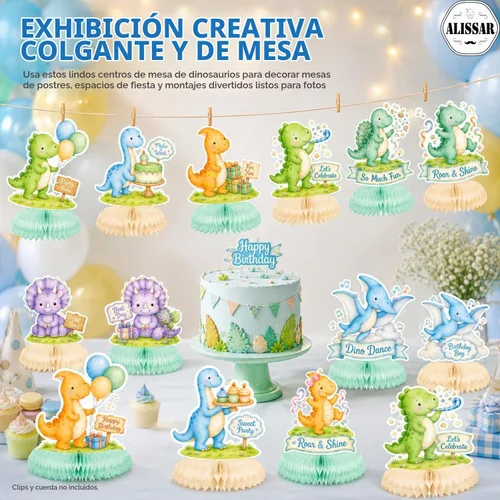 Vista 8 de ALISSAR 12 Pcs Dinosaur Honeycomb Centerpieces, Boy Dino Birthday Decor Blue