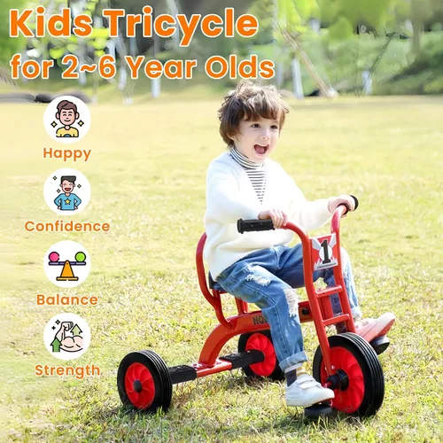 Vista 2 de Triciclo para niños de edad 2-6 años, triciclo para niños con rueda grande, triciclo para jardín de infantes y cuidado diurno al aire libre
