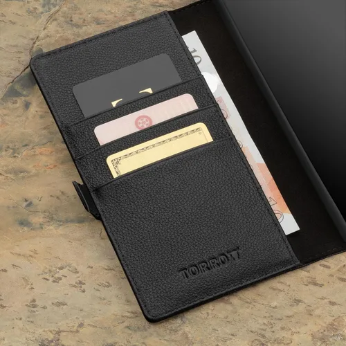 Vista 4 de Funda TORRO Compatible con Samsung Galaxy S24 Ultra 5G – Estuche tipo cartera de cuero premium con soporte y ranuras para tarjetas (negro)