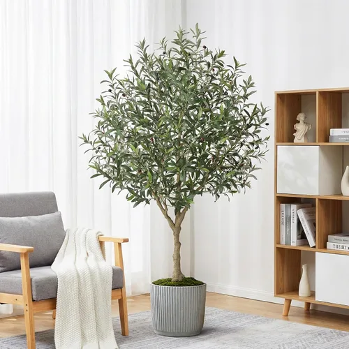 Vista 7 de LOMANTO Olivos artificiales para interiores, árbol de olivo sintético de 7
