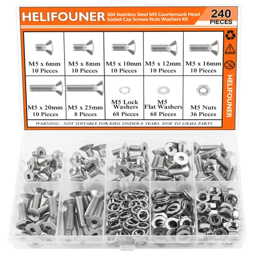 Vista 24 de HELIFOUNER 560 Piezas M2 x 4 mm / 6 mm / 8 mm / 10 mm / 12 mm / 16 mm / 20 mm, Tornillos de Cabeza de Botón con Cavidad Cilíndrica, Tuercas