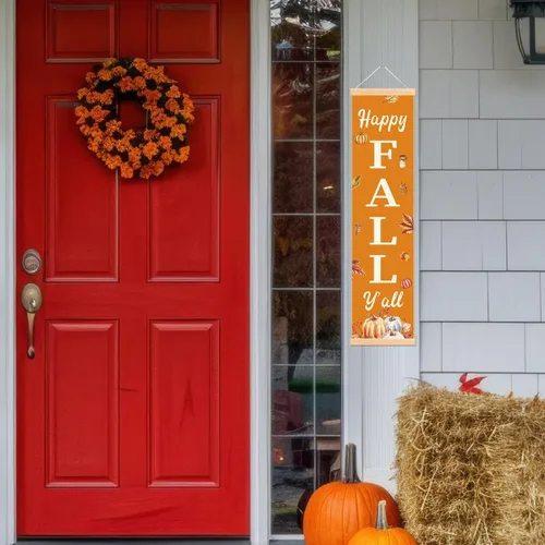 Vista 4 de Pancartas con texto en inglés «Happy Fall Y'all», pancarta de otoño para exteriores, decoración de cosecha de calabaza, decoraciones de Acción