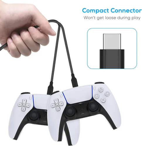 Vista 5 de FYOUNG Cable de carga para PlayStation 5Xbox Series XSpara Switch OLEDSwitch LiteSwitch 2 Controller, cable de carga rápida USB tipo C trenzado