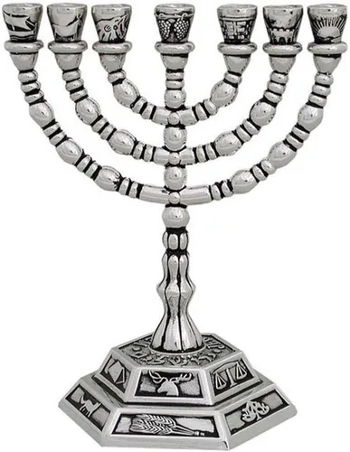 Vista 9 de Holy Land Market Candelabros Judíos Menorah - 7 Ramas - 12 Tribus de Israel Menorah (Cobre, 6.5 Pulgadas)