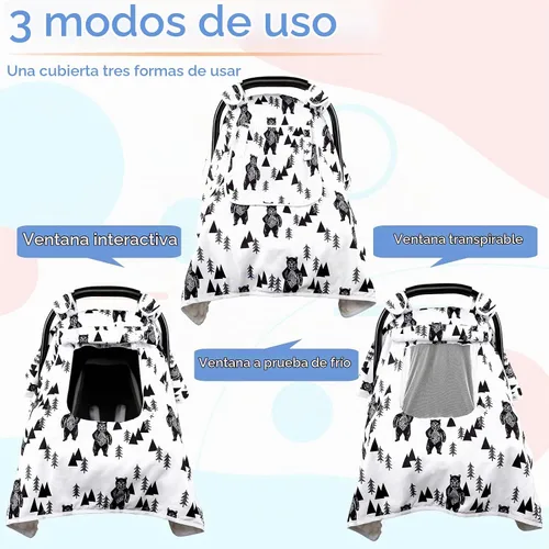 Vista 2 de Funda para asiento de automóvil para bebé, toldo para asiento de automóvil recién nacido, cubierta acogedora y cálida, funda de transporte de Oso