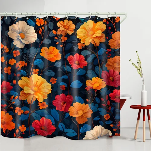 Vista 3 de LYFANS Cortinas de Ducha 3D de Flores Coloridas y Vívidas para Baño, Cortina de Ducha Estándar de Bañera de Lujo, Cortinas de Ducha de Tela