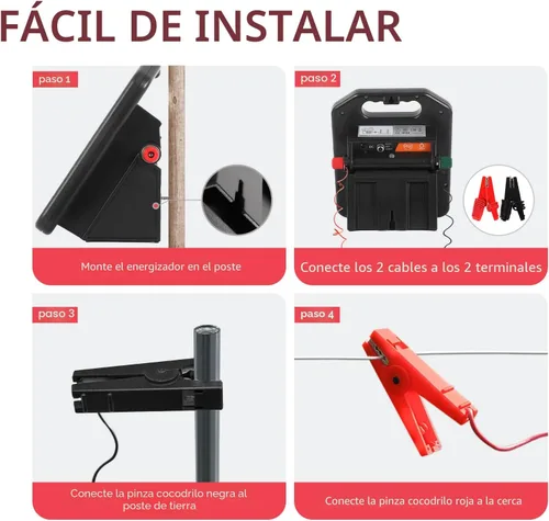 Vista 8 de Cargador de valla eléctrica solar de 10 millas con modo día/noche, cargador solar portátil de 0.11J con panel solar recargable para protección