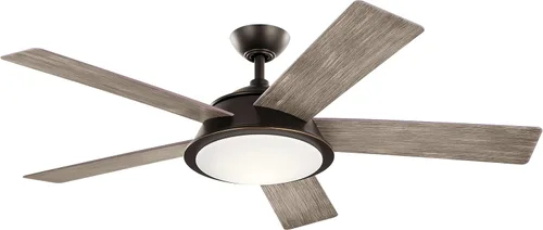 Vista 4 de Kichler Verdi - Ventilador de techo LED de 56 pulgadas en cristal de ópalo grabado en bronce antiguo con nogal oscuro reversible y cuchillas