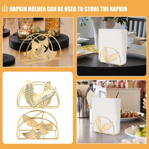 Vista 4 de HOMSFOU 2pcs Metal Napkin Holder Rack Set, Standing Paper Tissue Dispenser for Tabletop, Modern Farmhouse Style Serviette Organizer for Restaurant