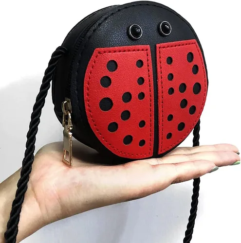 Vista 2 de Bolso de mariquita para niñas pequeñas, mini bolso cruzado de piel sintética, monedas, juguetes de mariquita para niños y niñas, regalo