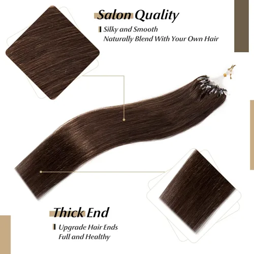 Vista 128 de SEGO Extensiones de cabello humano con micro cuentas, extensiones de cabello humano con micro bucle, lacio, natural, fusión fría, 1.76 oz/paquete