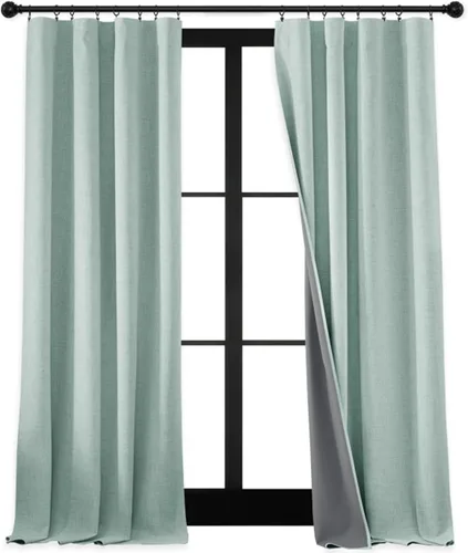 Vista 175 de RYB HOME Cortinas de lino texturizado 100% opacas de 84 pulgadas de largo, aislamiento térmico, privacidad, ahorro de energía para dormitorio, sala