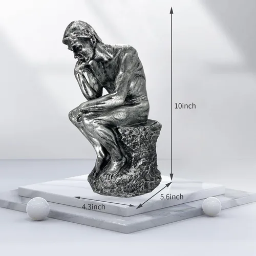 Vista 3 de Decoración de estatua de pensador para oficina, escritorio, escultura, acento grande, colección de arte famoso de Rodin, figura de resina, regalos