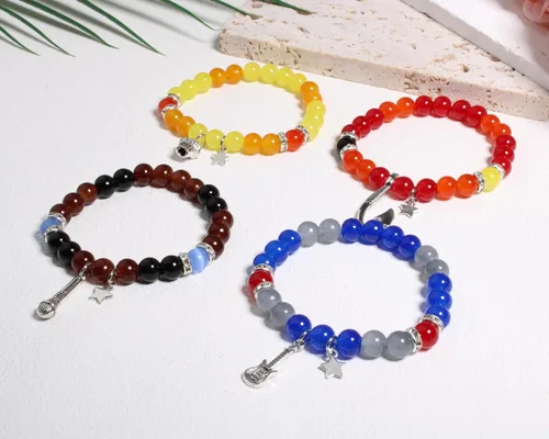 Vista 5 de QqzsJewls Pulseras inspiradas en FNAF, regalos de disfraz para fanáticos del juego Fnaf, pulseras de piedra con cuentas para niños y niñas, regalos