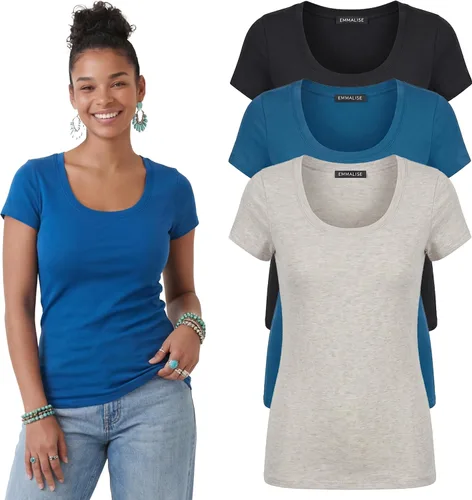 Vista 81 de Emmalise - Camiseta de manga corta para mujer, cuello redondo, estilo básico, pack de valor, tallas junior y grandes
