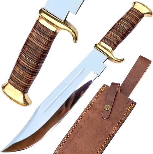 Vista 11 de Cuchillo Bowie con funda, cuchillo de caza de hoja fija para camping, senderismo, bushcraft, equipo al aire libre, cuchillo de supervivencia
