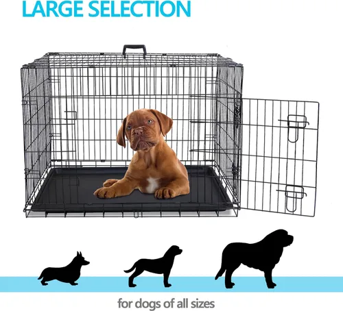 Vista 2 de Jaulas de doble puerta para perros de 36 pulgadas, jaula de alambre plegable de metal para perreras con bandeja para perros pequeños, medianos