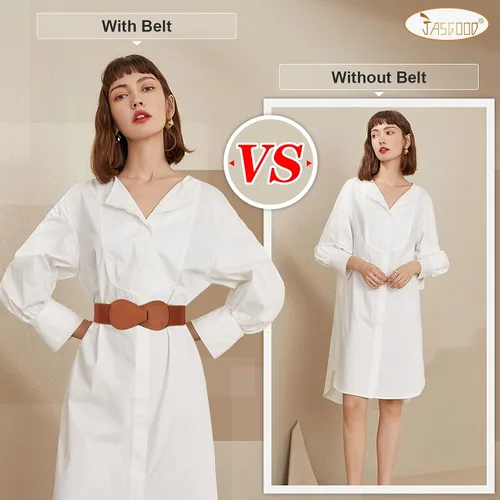 Vista 6 de JASGOOD Cinturón elástico vintage para mujer, cinturón de cintura ancha y elástico vintage