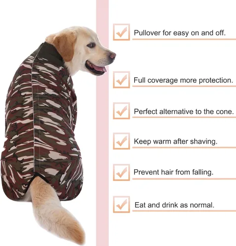 Vista 7 de Traje de recuperación para perros grandes y medianos después de la cirugía, mameluco antilameduras suave y transpirable para perros, alternativa al