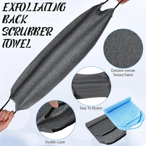 Vista 3 de Exfoliante de espalda para ducha, paño para la espalda, toalla de longitud extendida, de nailon, con correa elástica, para baño, paquete de 2