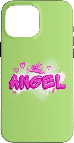 Vista 19 de iPhone 16 Angel y2k Aesthetic 2000s Millennial Nostalgia Pink Graffiti Case