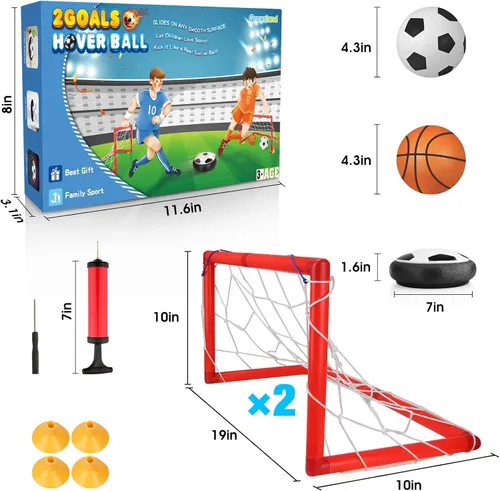 Vista 2 de Growsland Balón de fútbol flotante con 2 porterías, regalos de fútbol para interiores para niños, pelota de fútbol LED con parachoques de espuma