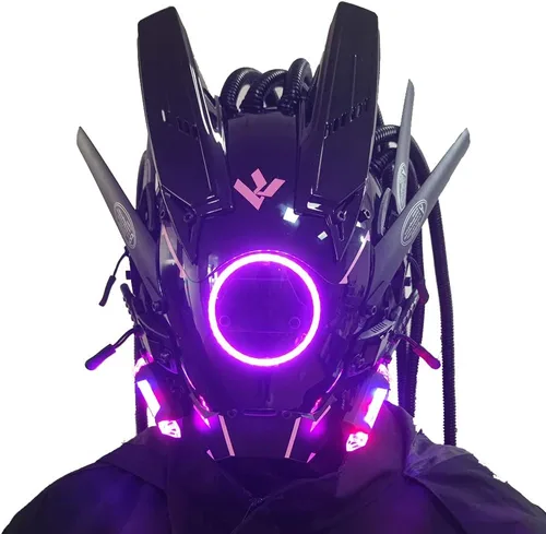 Vista 9 de KYEDAY Máscara punk cosplay para hombres, luz redonda con trenzas máscara Cosplay Halloween Fit fiesta festival música accesorios