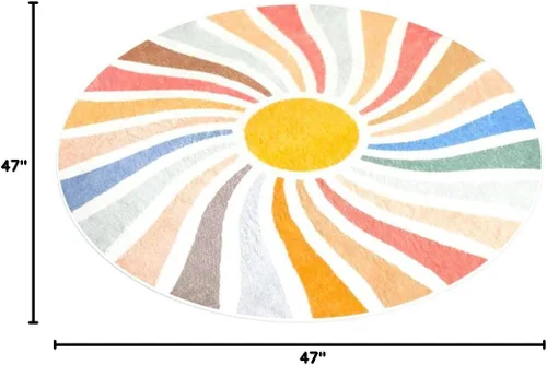 Vista 2 de Topotdor Alfombra redonda con diseño de arco iris, colorida alfombra bohemia para niños, ultra suave, lavable, para habitación de bebé, dormitorio