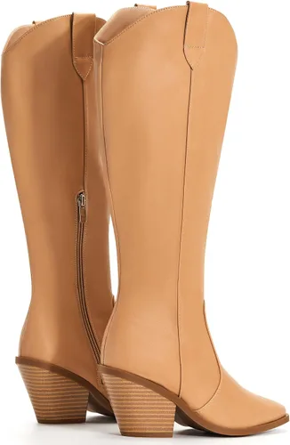 Vista 5 de Botas altas hasta la rodilla con cremallera lateral para mujer, tacón grueso, punta cuadrada, cómodas botas largas