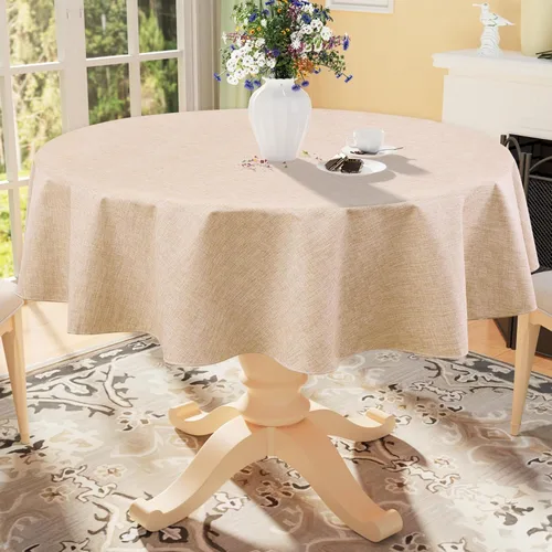 Vista 12 de Smiry Mantel redondo de lino sintético, mantel de tela de arpillera impermeable, fundas decorativas lavables para cocina, comedor, fiestas, 60 x 60