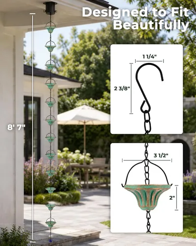 Vista 5 de Rain Catcher Chain Fluted Cup Metal Downspout Replacement Bronze-Bell