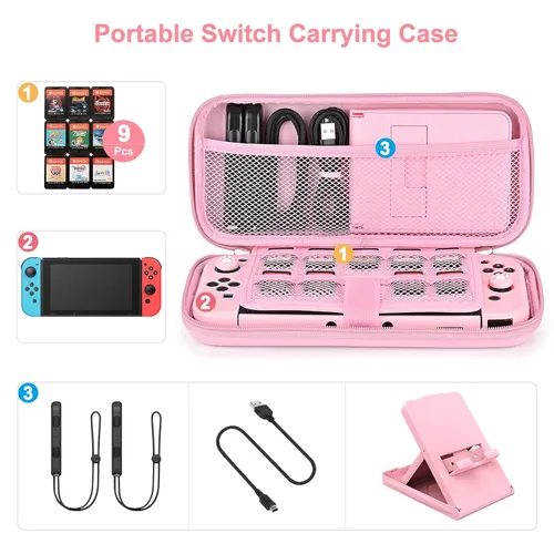 Vista 2 de Younik Switch Accessories Bundle, 17 in 1 Pink Switch Accessories Kit for Girls Include Switch Carrying Case, Adjustable Stand, Protective Case for