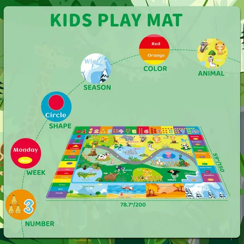 Vista 3 de Alfombras infantiles de 5 x 7 pies para sala de juegos, alfombra de juegos con zoológico para habitación de niños, alfombra educativa del alfabeto