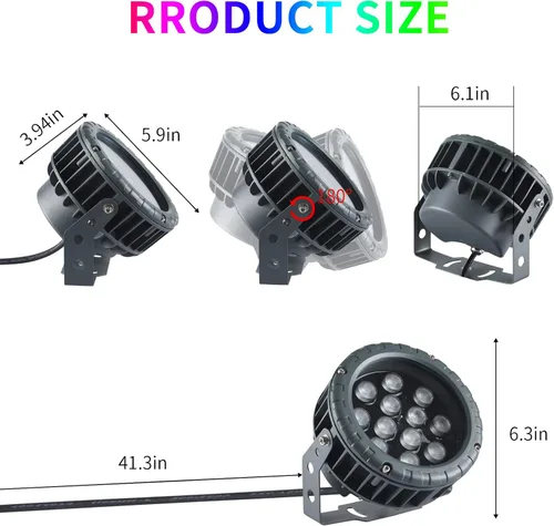 Vista 3 de Luces LED para lavadora de pared de 48 W, RGB 5000 K luz diurna que cambia de color con control remoto, barra de luz LED impermeable IP65