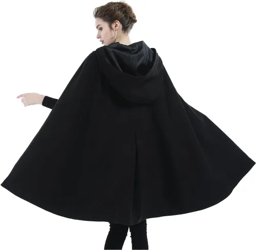 Vista 3 de Capa con capucha para mujer, estilo vintage, talla grande, para invierno