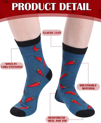 Vista 4 de Haysandy 6 pares de calcetines divertidos de comida para hombres, calcetines de algodón novedosos, regalo de Navidad para pimientos, tocino, perros