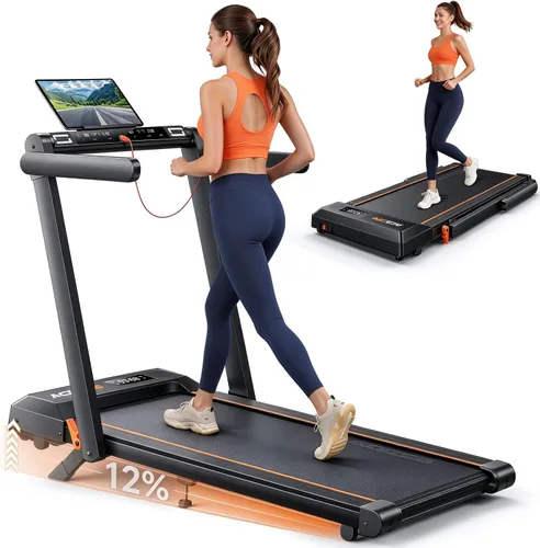 Vista 8 de Acezoe Caminadora plegable con inclinación del 10%, almohadilla para caminar de 2.5 HP con barra de mango, cintas de correr de capacidad de 300