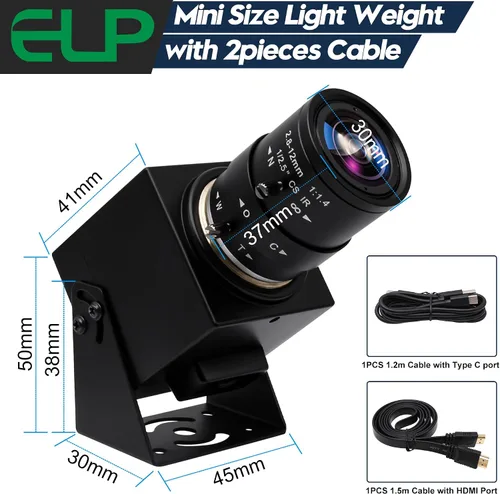 Vista 9 de ELP 4K USB HDMI Cámara Manual Zoom Webcam - Enfoque Variable H.264 Mini Cámara de Seguridad USB para Computadora Telescópica - 8mp IMX415 CCTV Lente