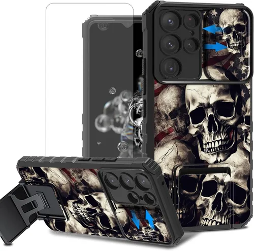 Vista 95 de Funda para teléfono Samsung Galaxy A15 5G con protector de pantalla con cubierta deslizante para cámara y soporte de doble capa híbrida resistente a
