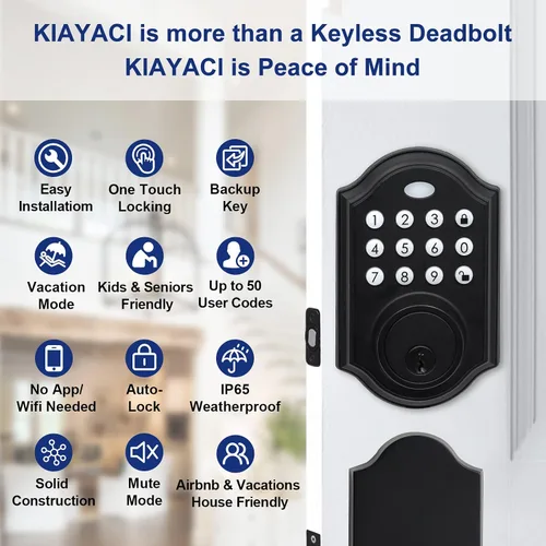 Vista 3 de KIAYACI Juego de cerradura de puerta delantera sin llave con teclado, color negro